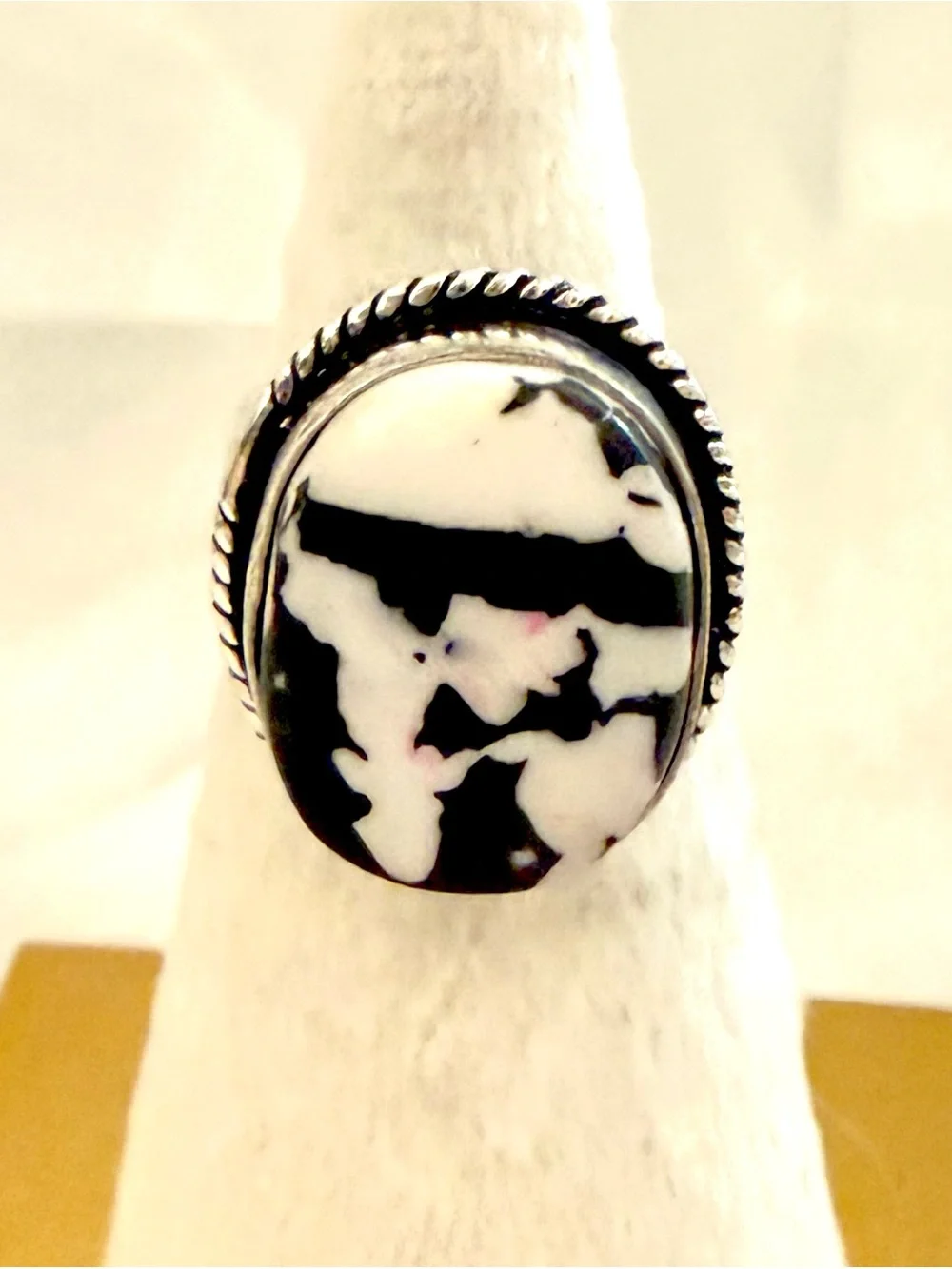 925 Sterling Silver Zebra Jasper Oval Boho Statement Ring Size 5.5